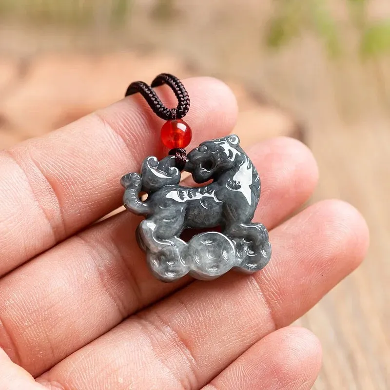 THE VAULT | Natural Black Jadeite Tiger Hand Carved Necklace