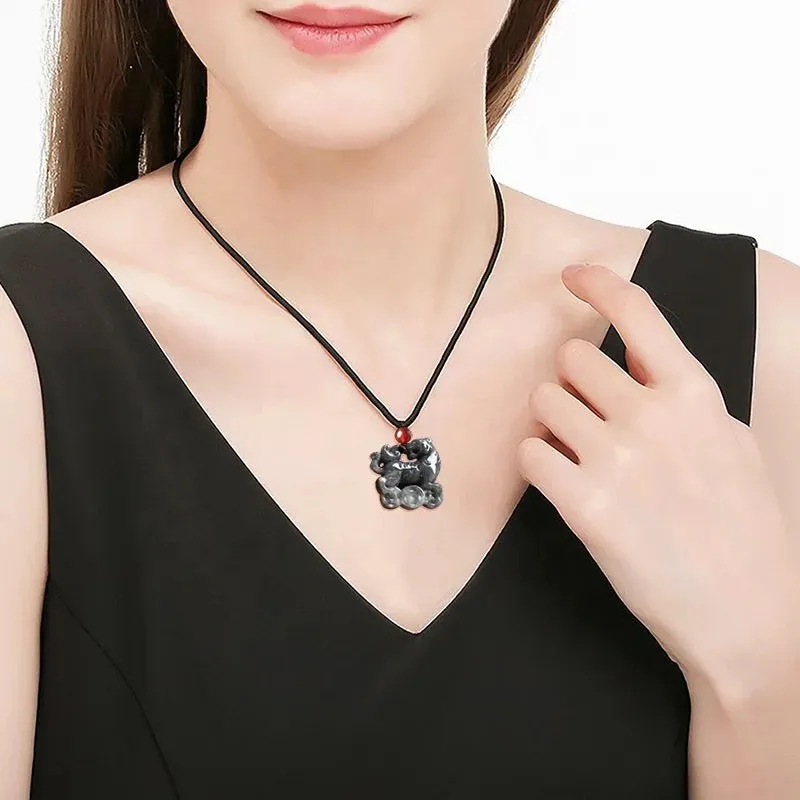 THE VAULT | Natural Black Jadeite Tiger Hand Carved Necklace