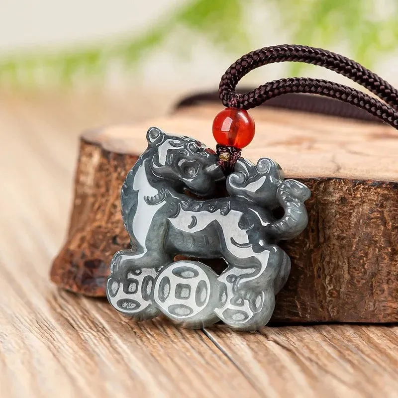 THE VAULT | Natural Black Jadeite Tiger Hand Carved Necklace