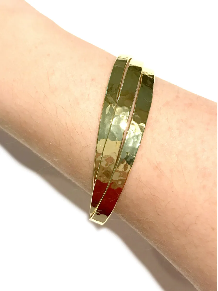 Three Row Hammered Cuff Bracelet
