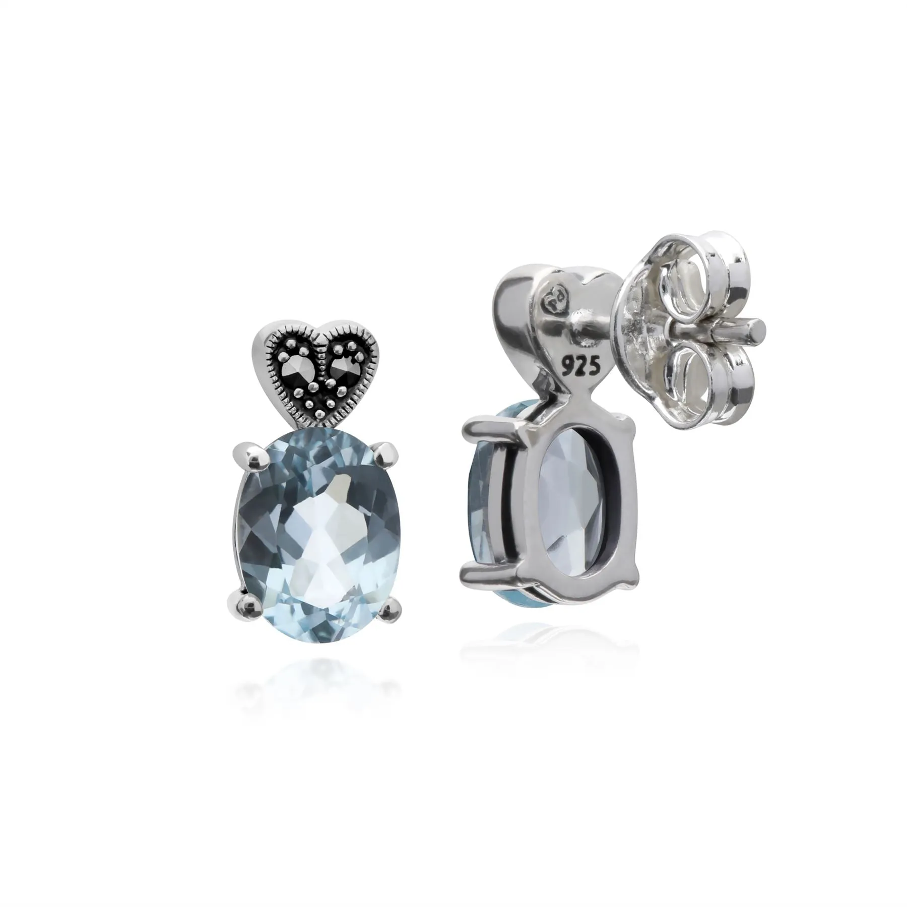 Topas Ohrringe, Sterling Silber Blauer Topas & Markasit Oval Ohrstecker