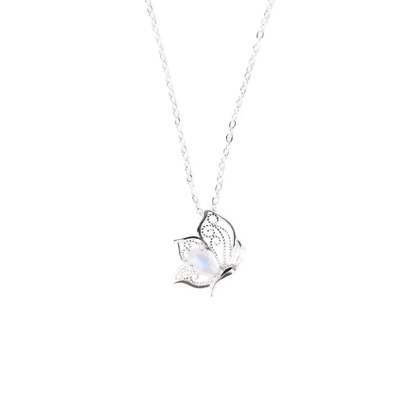 Topaz Moonstone Pendant Necklace in White Gold Plated Silver Gemstone Jewelry Women