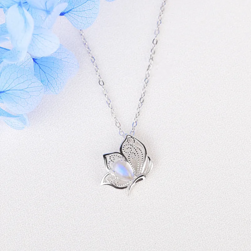Topaz Moonstone Pendant Necklace in White Gold Plated Silver Gemstone Jewelry Women