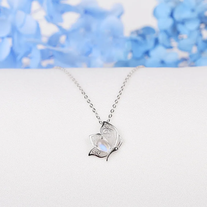 Topaz Moonstone Pendant Necklace in White Gold Plated Silver Gemstone Jewelry Women