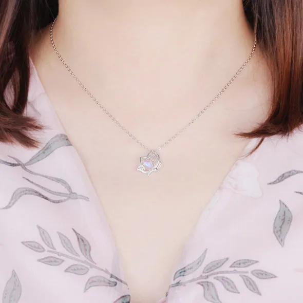Topaz Moonstone Pendant Necklace in White Gold Plated Silver Gemstone Jewelry Women