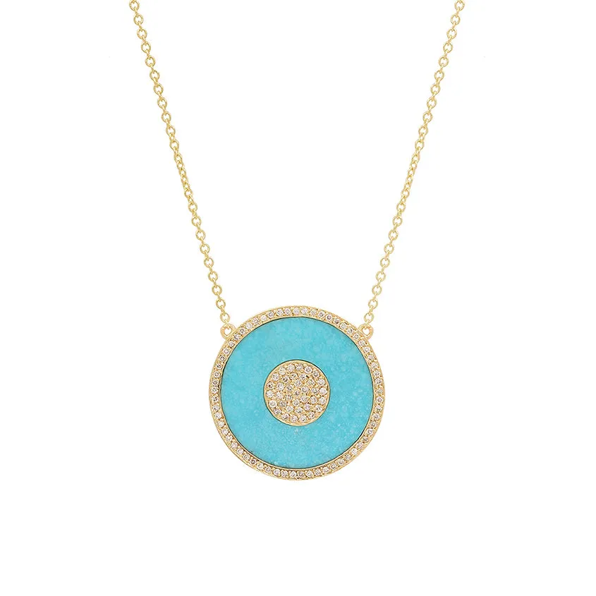 Turquoise and Diamond Inlay Evil Eye Necklace