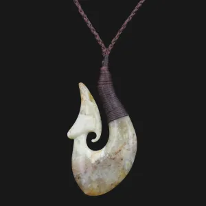 Unique Fishhook Necklace Brown Flower Jade Lucky Charm Perfect Personalized Gift for Stylish Women Jewelry Matau Meaningful Gift Lucky Charm