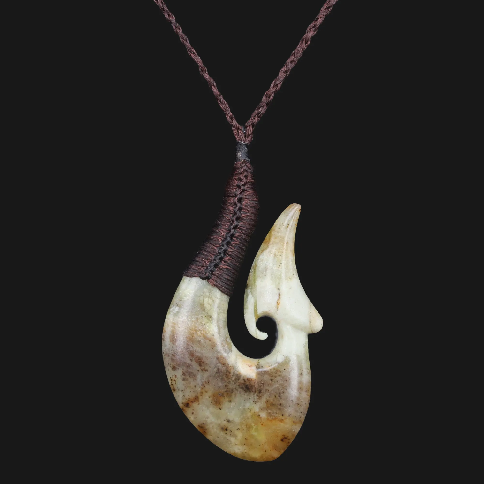 Unique Fishhook Necklace Brown Flower Jade Lucky Charm Perfect Personalized Gift for Stylish Women Jewelry Matau Meaningful Gift Lucky Charm