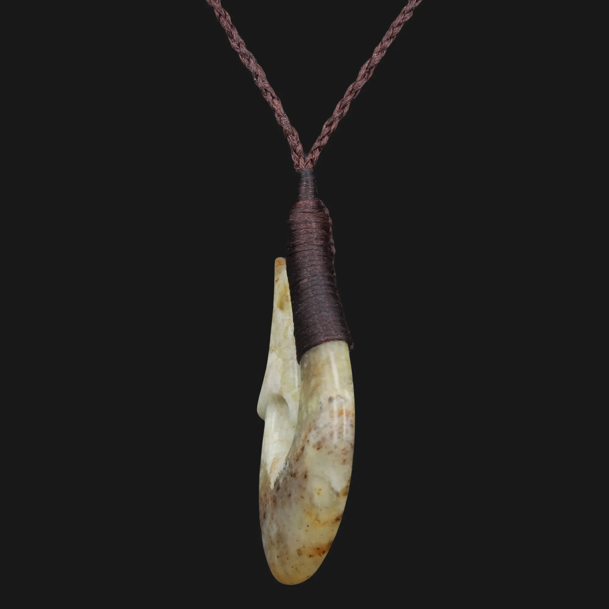 Unique Fishhook Necklace Brown Flower Jade Lucky Charm Perfect Personalized Gift for Stylish Women Jewelry Matau Meaningful Gift Lucky Charm