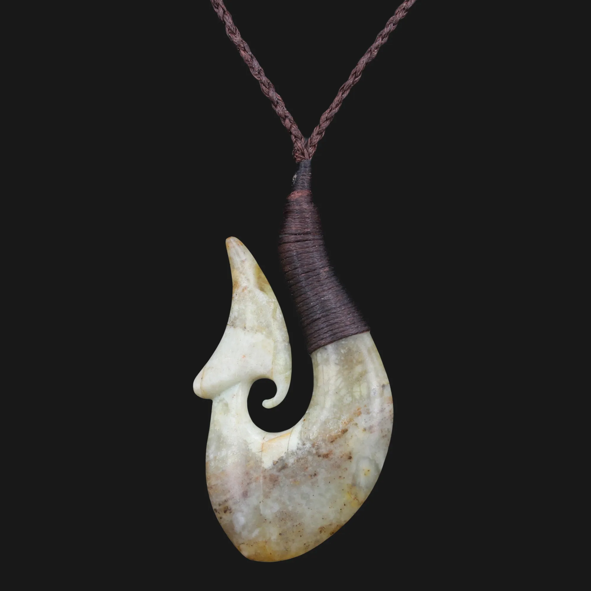 Unique Fishhook Necklace Brown Flower Jade Lucky Charm Perfect Personalized Gift for Stylish Women Jewelry Matau Meaningful Gift Lucky Charm
