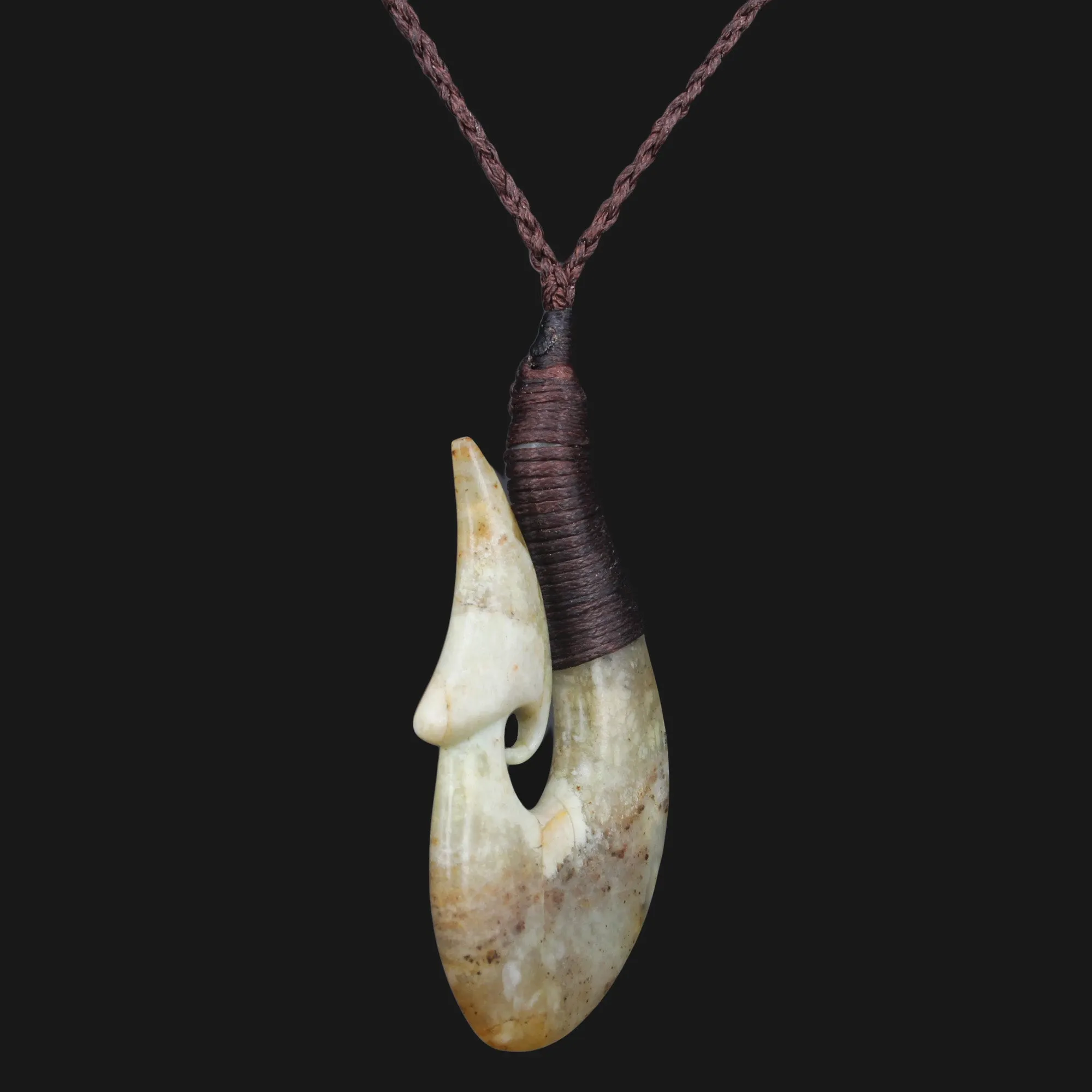 Unique Fishhook Necklace Brown Flower Jade Lucky Charm Perfect Personalized Gift for Stylish Women Jewelry Matau Meaningful Gift Lucky Charm