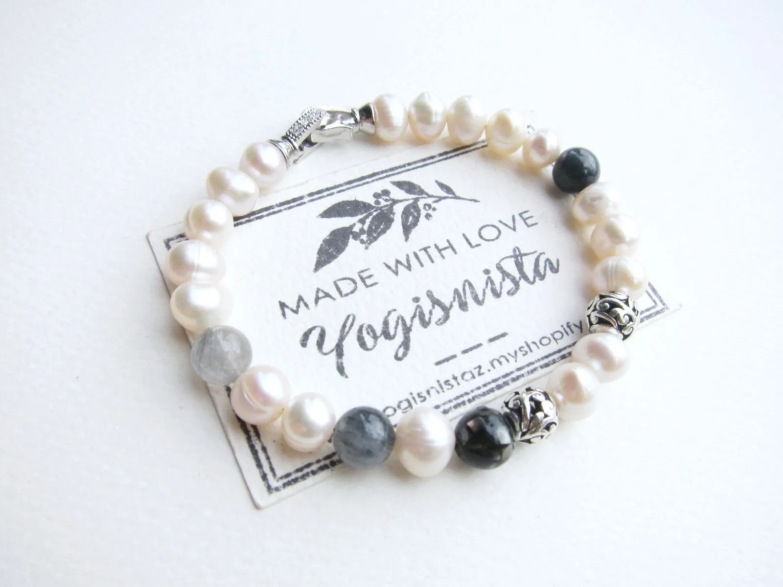 Unisex Freshwater Pearl Balinese Stainless Steel Bracelet