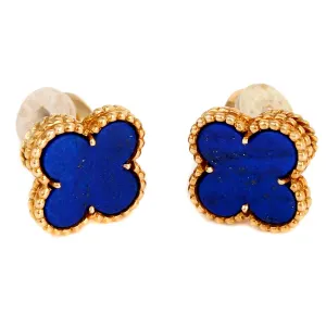 Van Cleef Arpels Vintage Alhambra Lapis Gold Earrings
