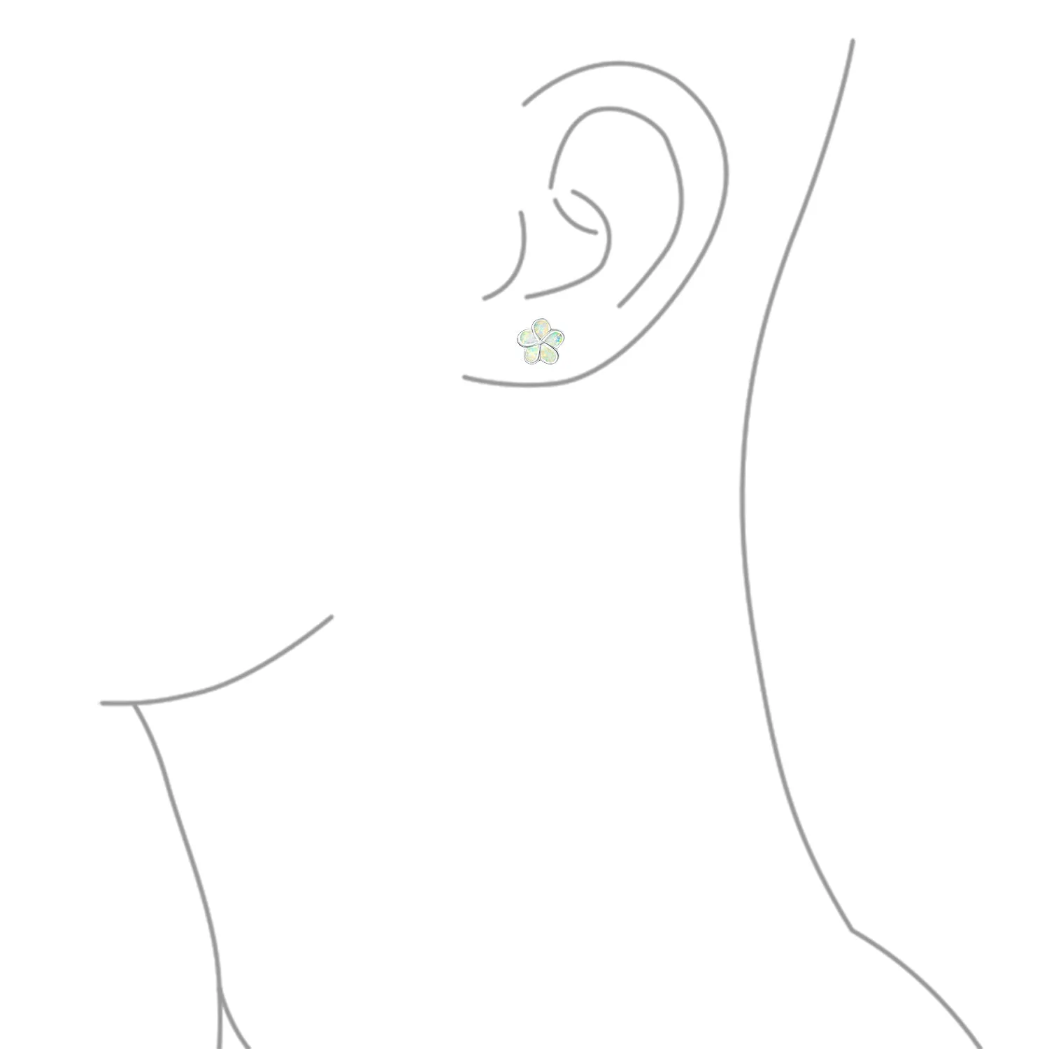 White Plumeria Opal Stud Earrings in Sterling Silver, 10MM, October Birthstone