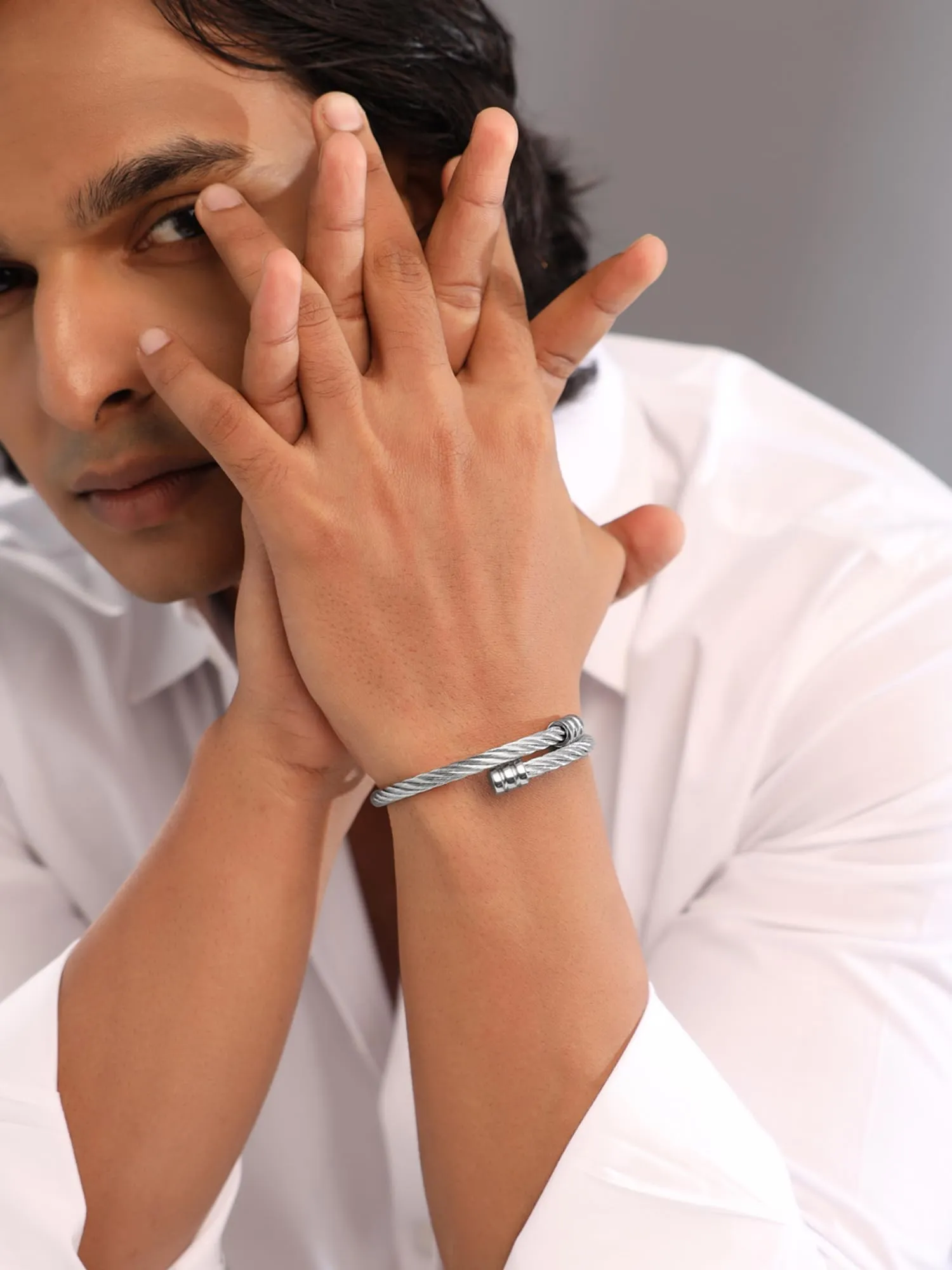 Yellow Chimes Kada Bracelets for Men | Fashion Silver Bracelet | Stainless Steel Open Kada Bracelet for Boys| Hand Accessories for Men | Birthday Gift for Boys & Men Anniversary Gift for Husband