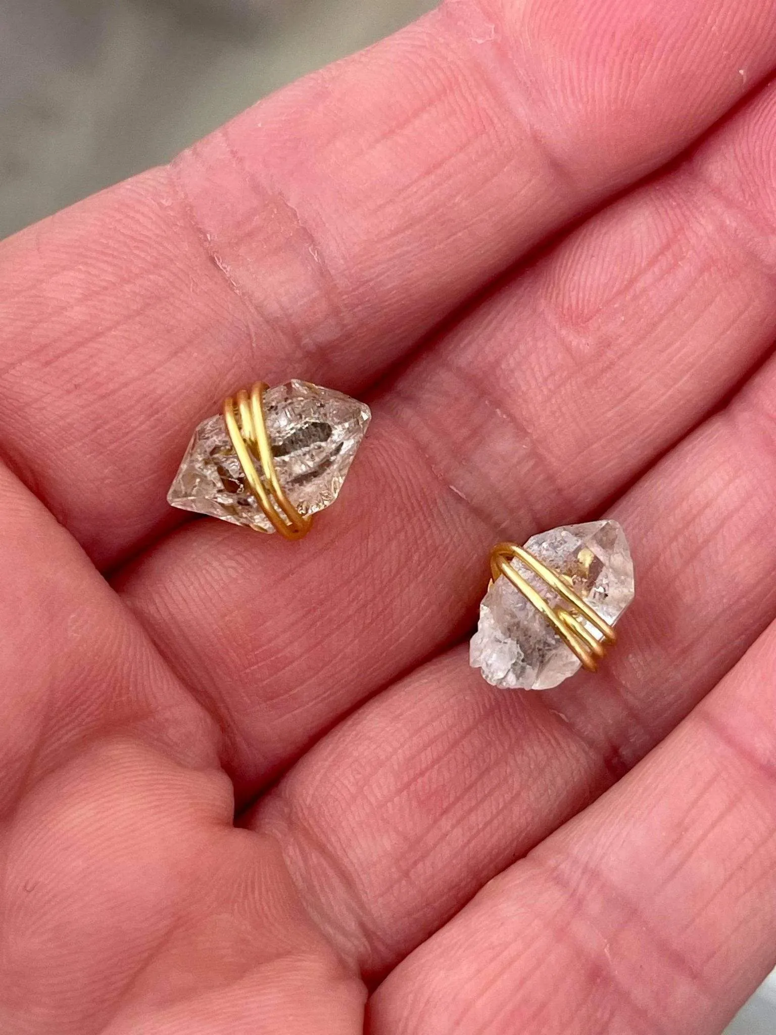 Yellow Gold Boho Bling Herkimer Diamond Studs