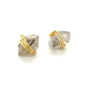 Yellow Gold Boho Bling Herkimer Diamond Studs
